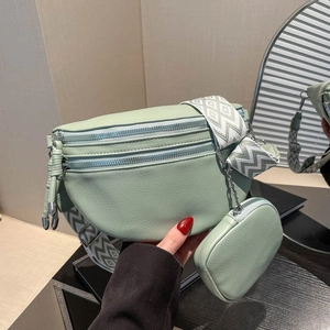 Trendy Women PU Leather Chest Waist Bag with Wide Geometric Strap Double Zipper Crossbody Shoulder Bag Set for Daily Use