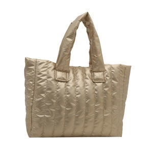 Champagne padded tote bag with vertical quilting and large capacity casual style