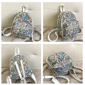 Floral backpack multi-angle view showing front, side, and back with adjustable straps