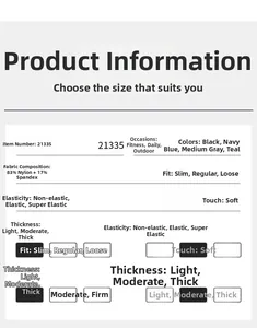 Size chart showing 83% nylon fabric composition and slim fit details for sports leggings