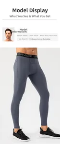 Men's dark gray athletic compression pants with elasticated branded waistband for gym training