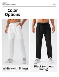 Men's sports pants comparison showing white lined and black unlined quick-dry running trousers