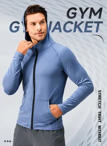Detail of light blue slim fit sports jacket with zipper closure and ergonomic stitching