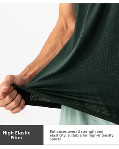 Close-up of dark green mesh fabric showing high elasticity and breathable texture for sports