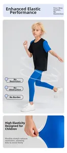 Detail of four-way high elasticity fabric on kids' athletic quick-dry running leggings