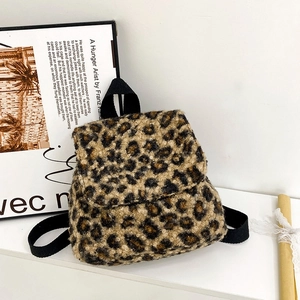 Sac à Dos En Peluche à Imprimé Léopard Pour Femmes Grande Capacité Sac D'École En Fausse Fourrure Souple Automne Hiver Décontracté