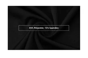 Close-up of black compression fabric made of 85% polyester and 15% spandex material