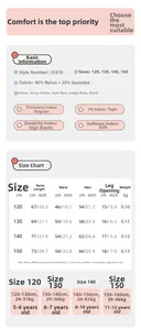 Guide des tailles pour legging de sport enfant avec mesures détaillées et composition tissu