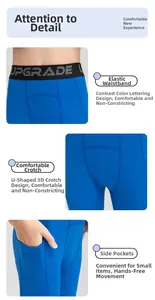 Detail of blue compression pants showing elastic waist, U-shaped crotch and side pockets