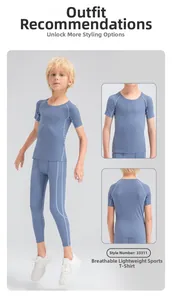 Detail view of light blue boys' breathable compression tee and sports leggings set