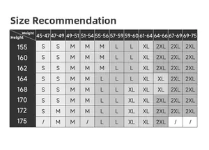 Guide des tailles pour débardeur de yoga avec poids et taille de S à 2XL