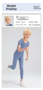 Front view of boys blue compression sports set with tight fitting elastic fabric
