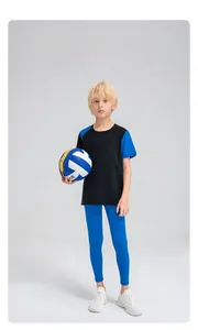 Detail of boys sports leggings featuring high-elastic quick-dry fabric for gym and running