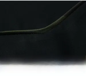 Close-up of the black quick-dry fabric and camouflage ribbing on the neckline