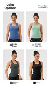 Canotta sportiva da donna racerback disponibile in blu polvere, verde menta, grigio e nero