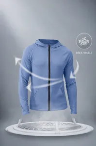 Breathable blue sports jacket with 3D cut showing airflow through lightweight fabric