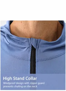 Detailed shot of the blue sports jacket stand collar with zipper protective cover