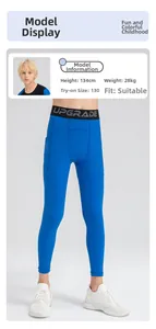 Detail of blue compression tights showing elastic upgrade waistband and side pockets