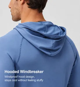 Detail of the windproof hood on a men's high-stretch quick-dry athletic running jacket