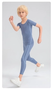 Detailed view of kids breathable quick-dry athletic compression set with side stripe seams