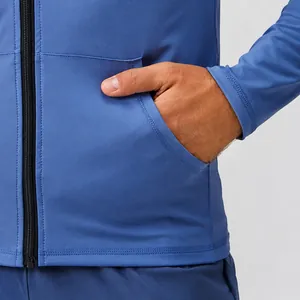 Close-up of functional side pockets with black zipper on the men's sports jacket