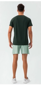 Rear view of men's quick-dry fitness suit with breathable mesh fabric texture