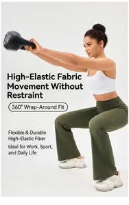 Olive green high waist flare yoga pants showing stretch and flexibility during squats