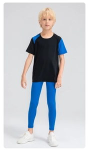 Detail of high-elasticity quick-dry boys sports compression leggings and tee set