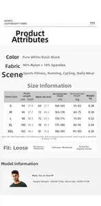 Detailed size chart for men's quick-dry straight running pants with height and weight guides