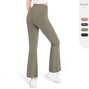Pantalon de Yoga Évasé à Taille Haute pour Femmes Nylon Élasthanne Push Up Sensation Nue Respirant Élastique Jambe Large Yoga Gym