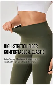 Detail shot showing the high elasticity and stretchy fabric of green yoga flare pants