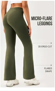 Rear view of high-waisted olive green flared yoga leggings with lifting effect