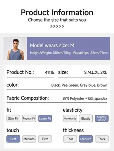 Detaillierte Größentabelle und Materialinfos für lockeres, schnelltrocknendes Herren-Tanktop