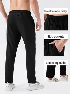 Men's loose straight leg quick dry athletic pants with elastic drawstring waist and pockets