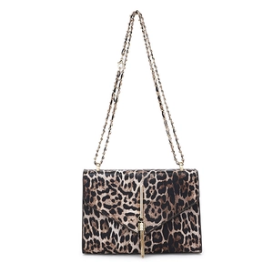 Trendige Schultertasche mit Leopardenmuster, goldener Kette und Quastenanhänger