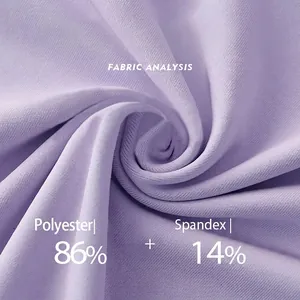 Slim fit lavender yoga t-shirt made of 86% polyester and 14% spandex soft breathable fabric