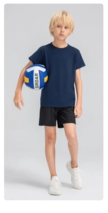 Ensemble t-shirt de sport bleu marine et short noir pour enfants pour la course à pied