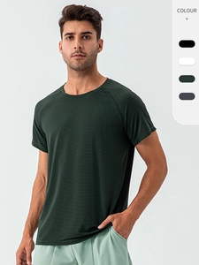 Men's Quick Dry Sport T-Shirt Breathable Short Sleeve Round Neck Raglan Athletic Top Nylon Spandex High Elastic Fitness Apparel