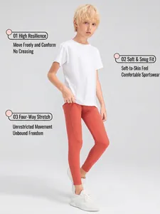 Pantalon de compression sport rouge brique pour garçon, séchage rapide et extensible