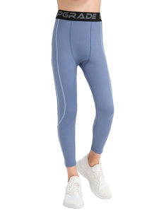 Boys gray-blue high-elastic compression sports pants for outdoor running and training