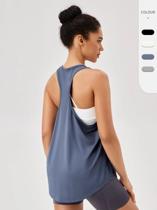 Dames Losse Racerback Sport Tanktop Sneldrogend Ademend Mouwloos Yoga Fitness Hardloopshirt Gym Workout Vest Top