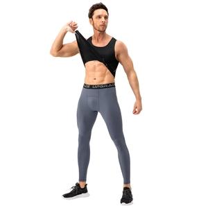 Men's high-elastic quick-dry compression set with black tank top and grey sports leggings