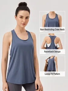 Losvallende dames yoga tanktop in mistblauw met racerback en ademend mesh weefsel