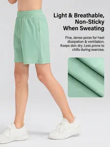 Short de sport garçon vert menthe respirant avec taille élastique et poche latérale