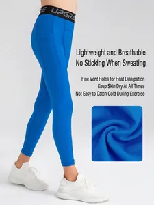 Kids quick-dry sports leggings in bright blue with pockets and elastic waistband
