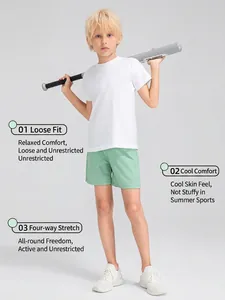 Ensemble t-shirt blanc respirant et short de sport extensible vert menthe garçon