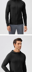 Detail view of men's quick-dry sports jacket showing zipper and smooth black fabric