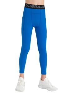 Boys royal blue compression leggings with high-elastic waistband and side pocket