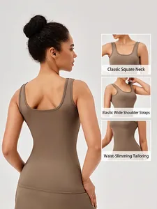 Débardeur de yoga marron moka pour femme avec col carré et bretelles larges