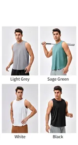 Men's breathable quick-dry sports tank tops in light grey, green, white, and black colors